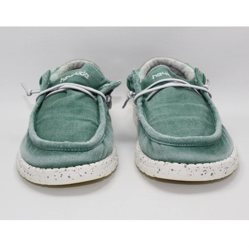 Hey Dude Wally Flow Mens Green Canvas Slip On Loafers Shoes 112308338 Size 9